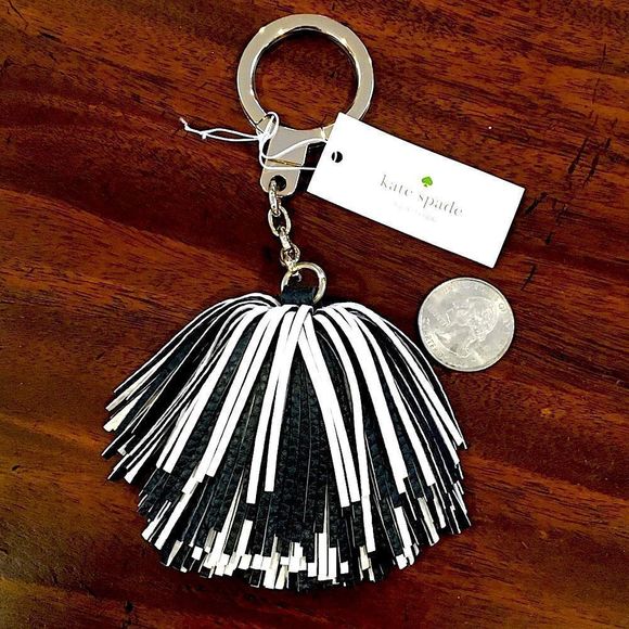 KATE SPADE Black Cream Leather Tassel Keychain NWT - Picture 6 of 8